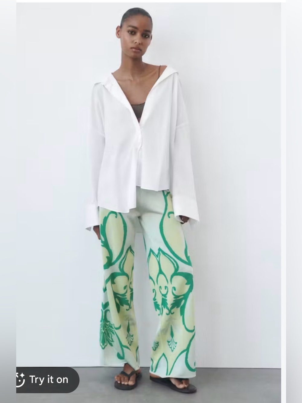 ZARA Green Abstract Floral Print Knit Pants Size M NWT